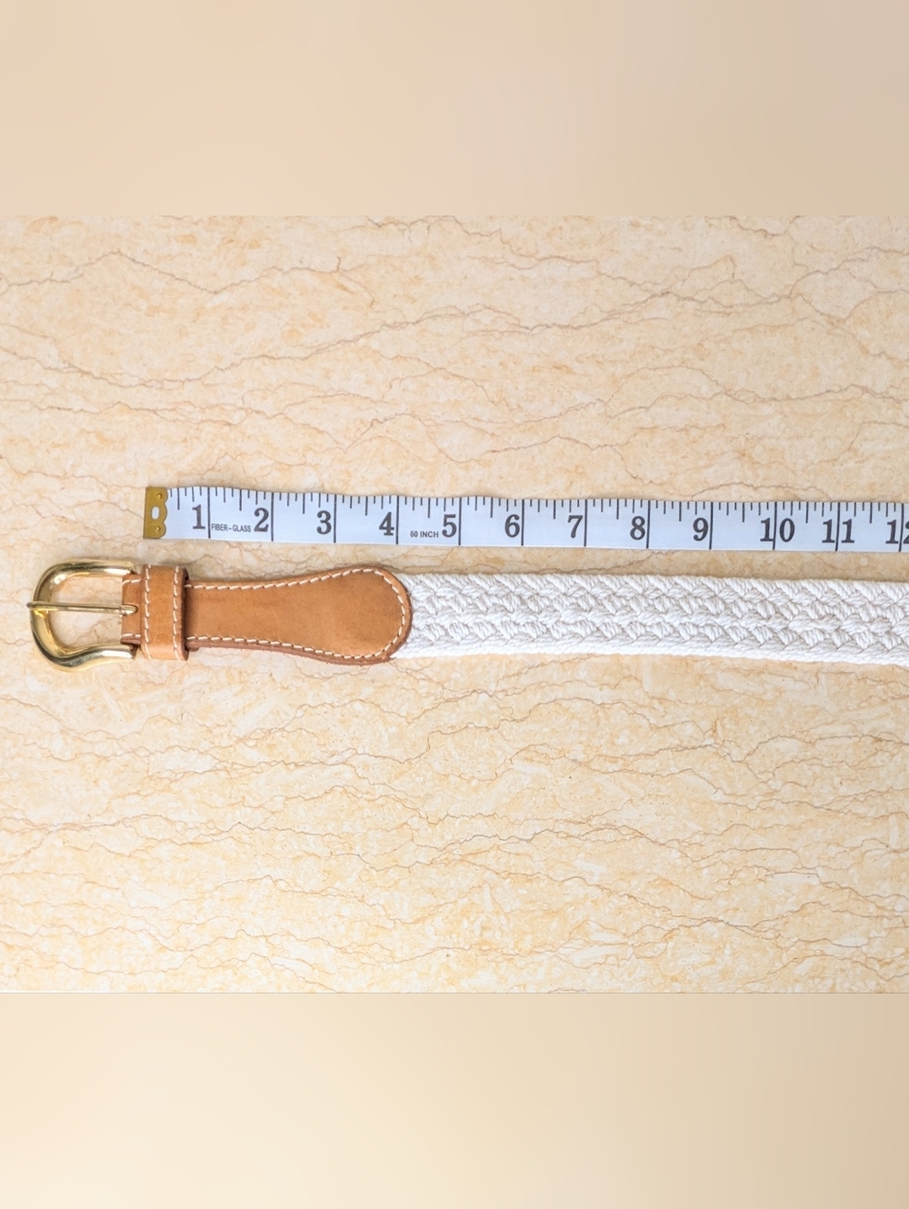 Vintage Off White Braided Brown Leather Belt Gold Tone Buckle Women's S - Picture 10 of 13